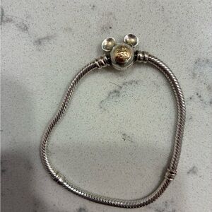 Pandora Disney Silver Snake Chain Bracelet with Gold Accent Mickey Clasp
